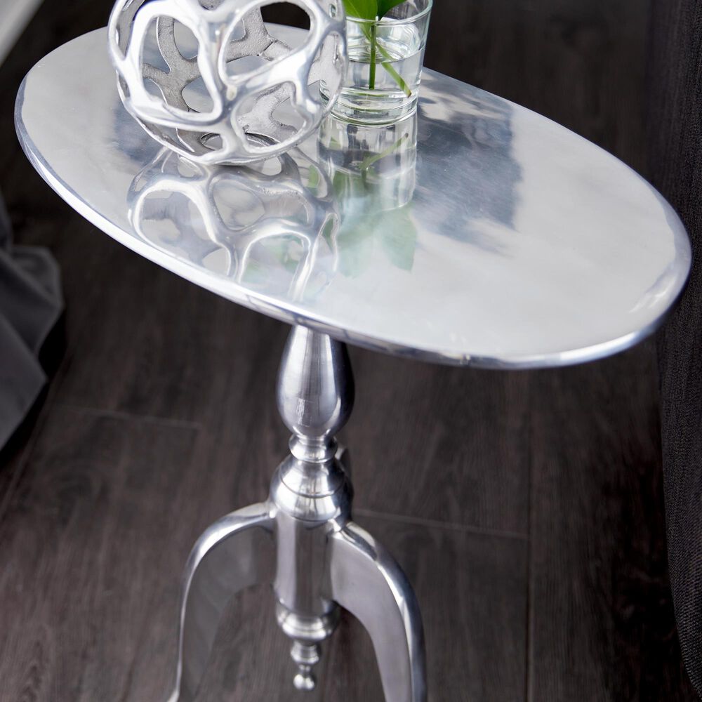 Maple and Jade End Table with Scroll Legs in Satin Silver, , large