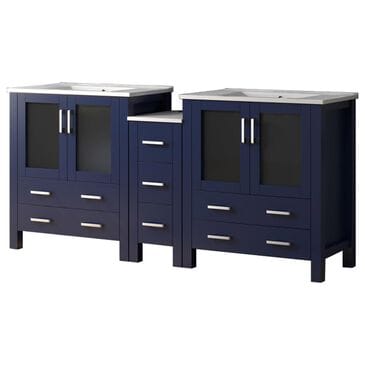 Lexora Home Volez 72" Double Bathroom Vanity in Navy Blue with 2 cm White Ceramic Top, Rectangular Sinks and Side Cabinet, , large