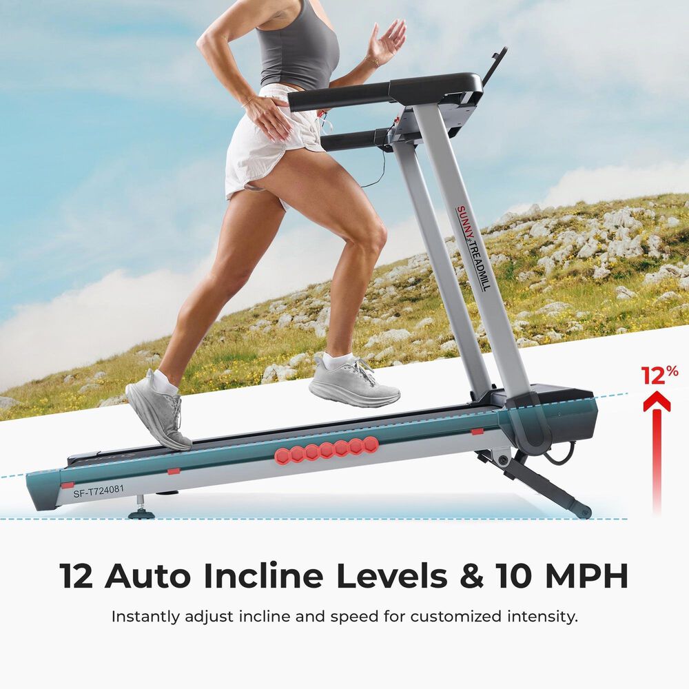 Sunny Health &amp; Fitness Pace 500 Smart Auto Incline Folding Treadmill in Black, Grey and Red, , large