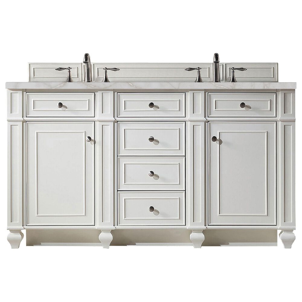 James Martin Vanities Bristol 60" Double Bathroom Vanity in Bright White with 3 cm Eternal Jasmine Pearl Silestone Top, Rectangular Sinks and FreePower Wireless Charger, , large