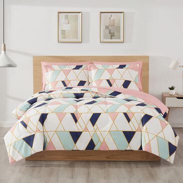 Pem America 7-Piece Queen Bed in a Bag in Pink, Navy and Teal, , large