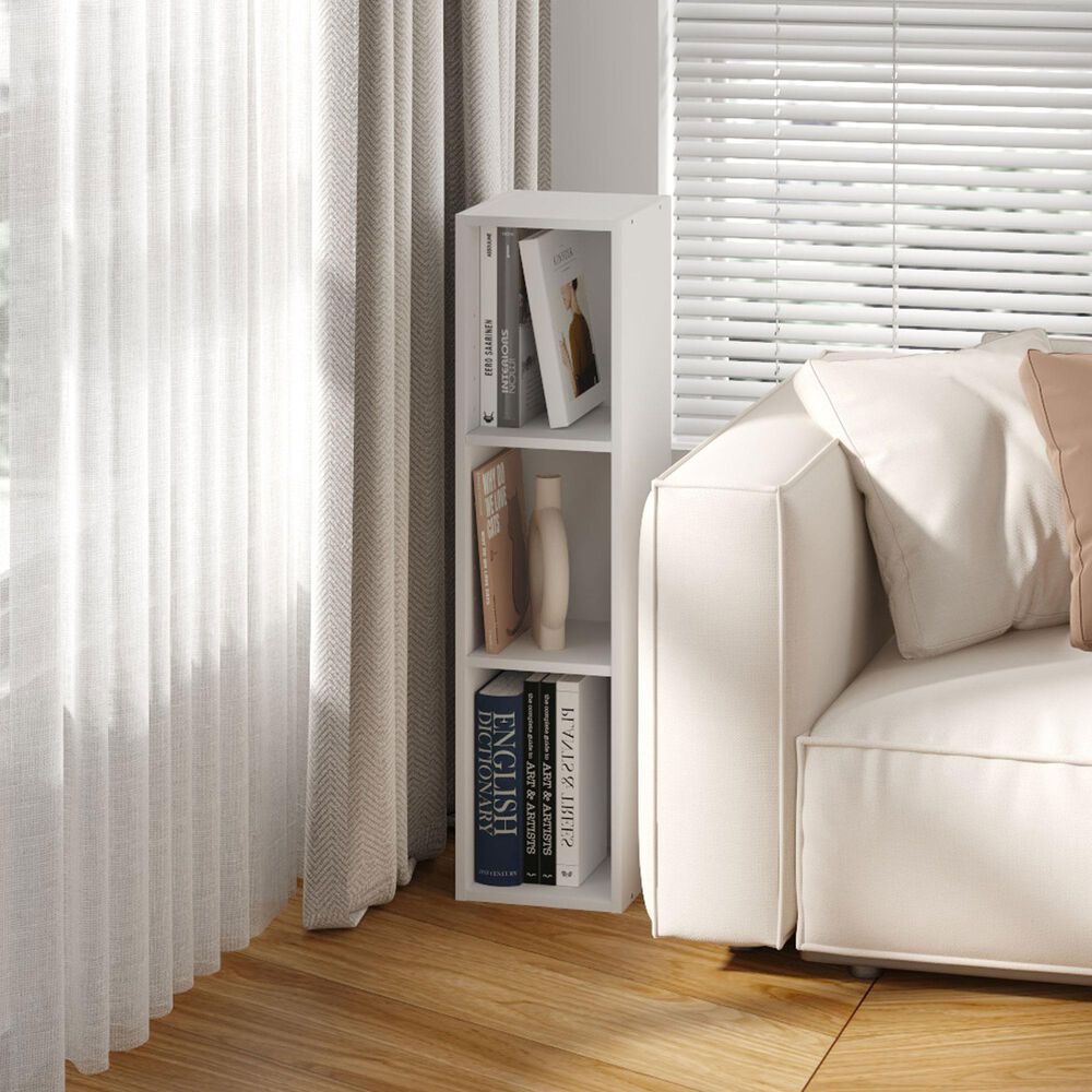 HOMLUX 8" 3-Tier Space Saving Bookcase with Open Adjustable Shelves in White, , large