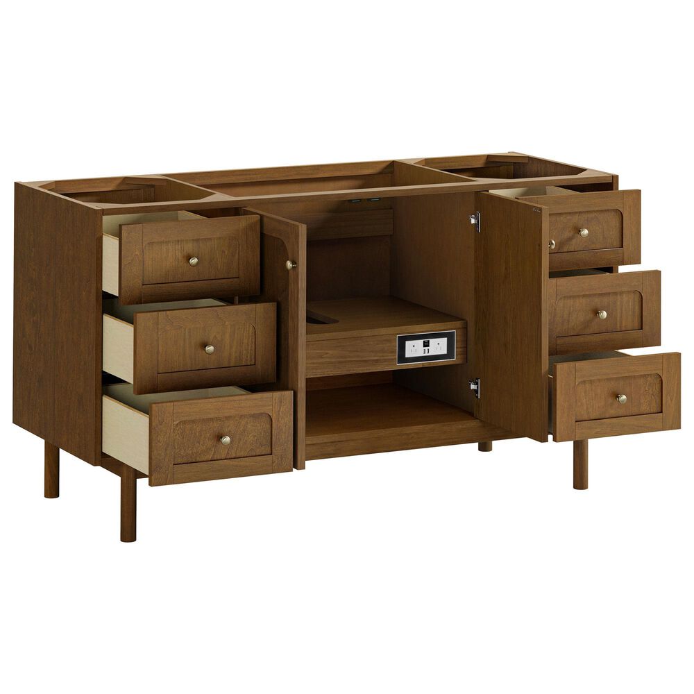 James Martin Laurent 60" Single Bathroom Vanity in Honey Oak with 3 cm Parisien Bleu Silestone Top and Rectangular Sink, , large
