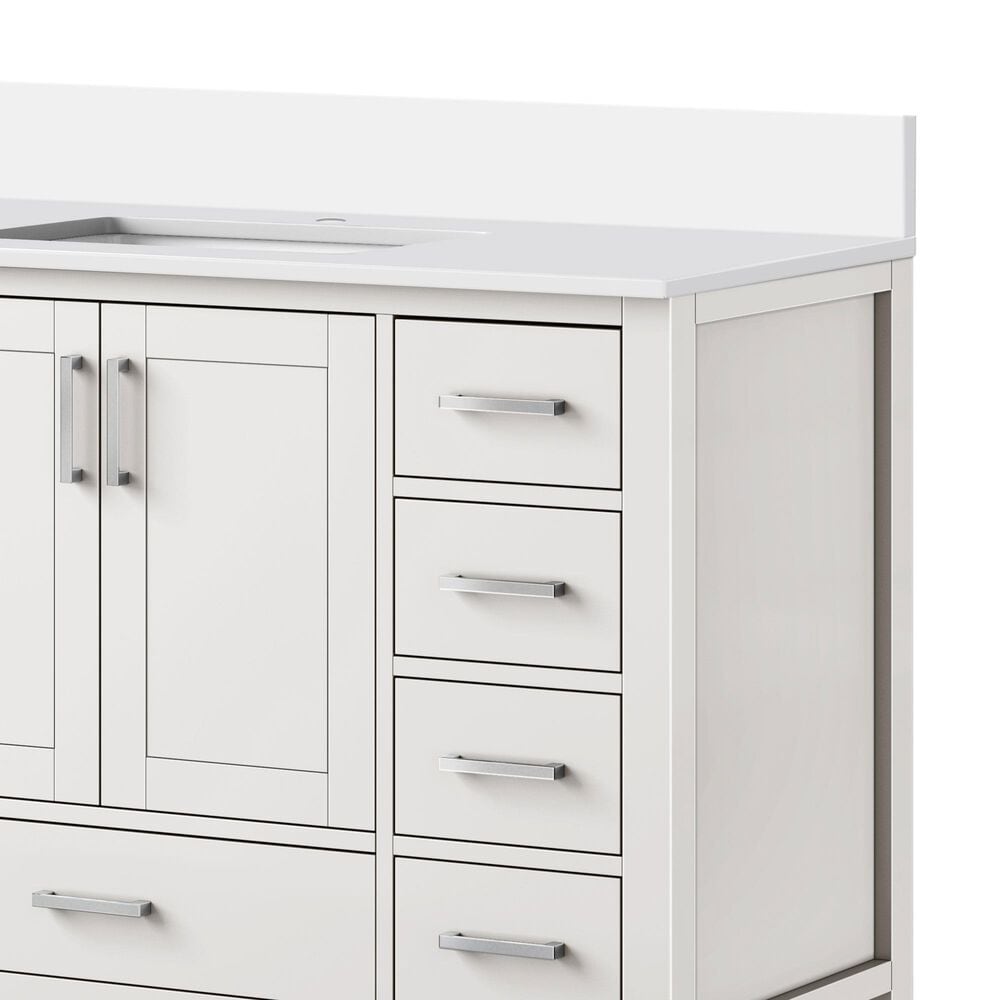 Lexora Home Jacques 48&quot; Single Bathroom Vanity in White with 2 cm White Quartz Top and Rectangular Sink, , large