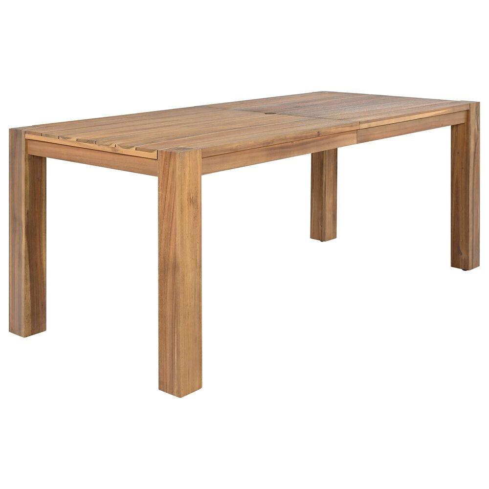 HOMLUX 7-Piece Patio Dining Set with 69" Rectangular Light Teak Table and Umbrella Hole in Beige, , large