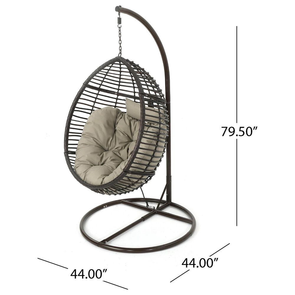 Noble House Layla Hanging Basket Chair and Stand in Multi-Brown, , large