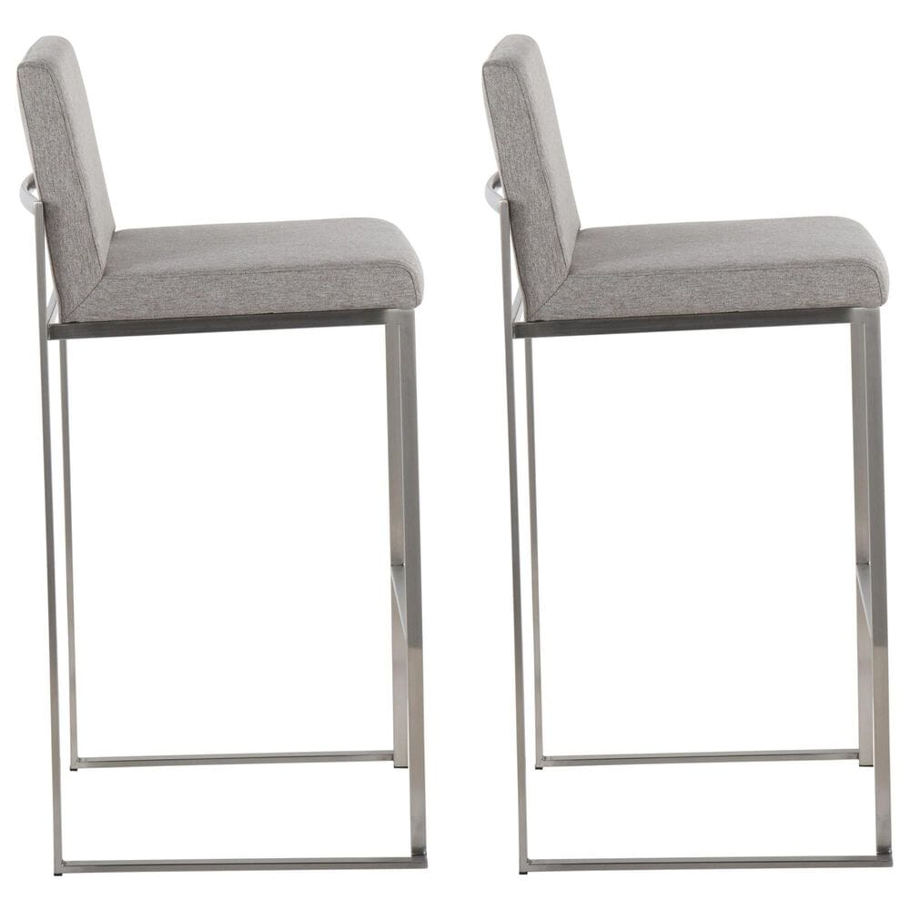 Lumisource Fuji High Back Barstool with Grey Fabric in Stainless Steel &#40;Set of 2&#41;, , large