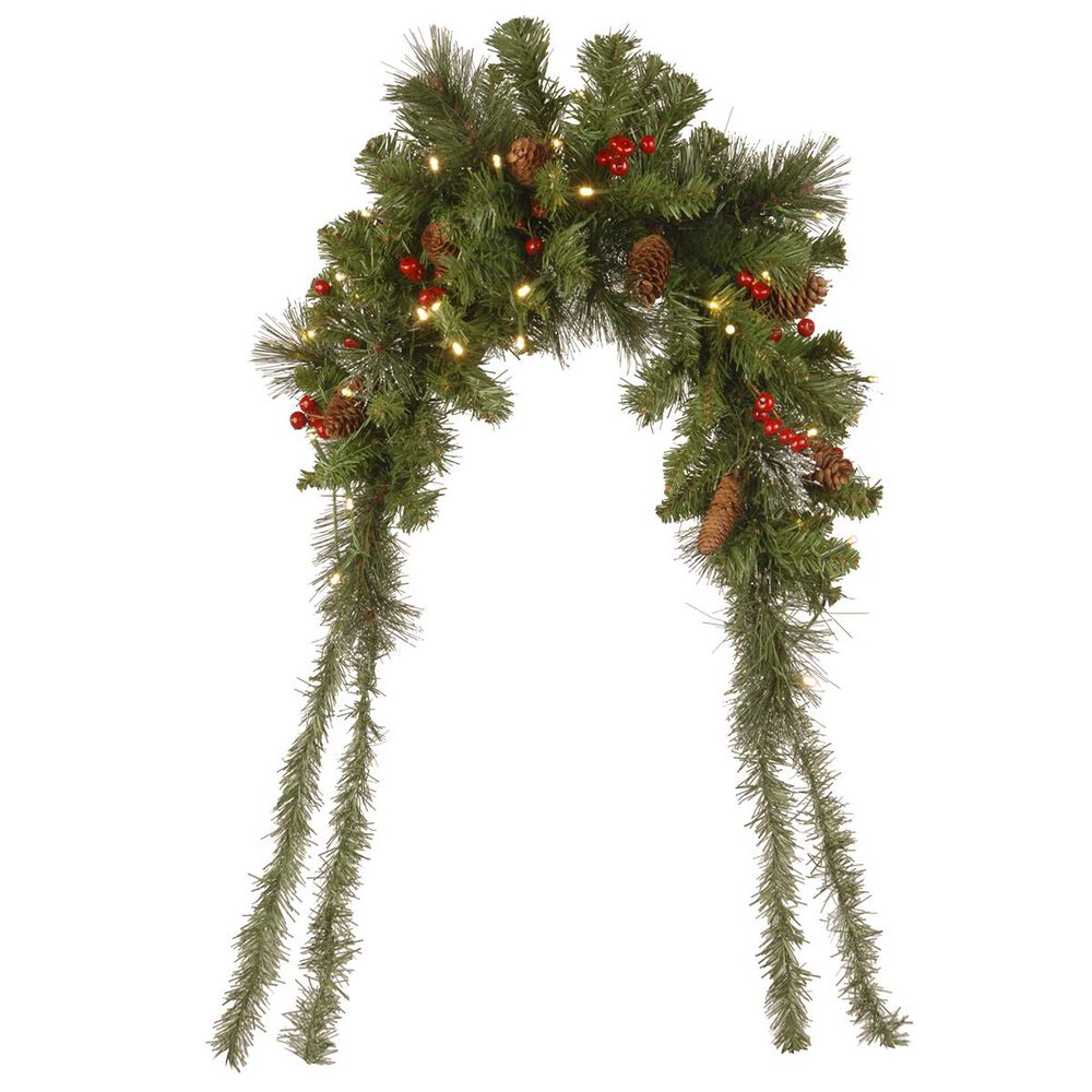 National Tree 36" Crestwood Spruce Mailbox Swag with Battery Operated Warm White LED Lights, , large