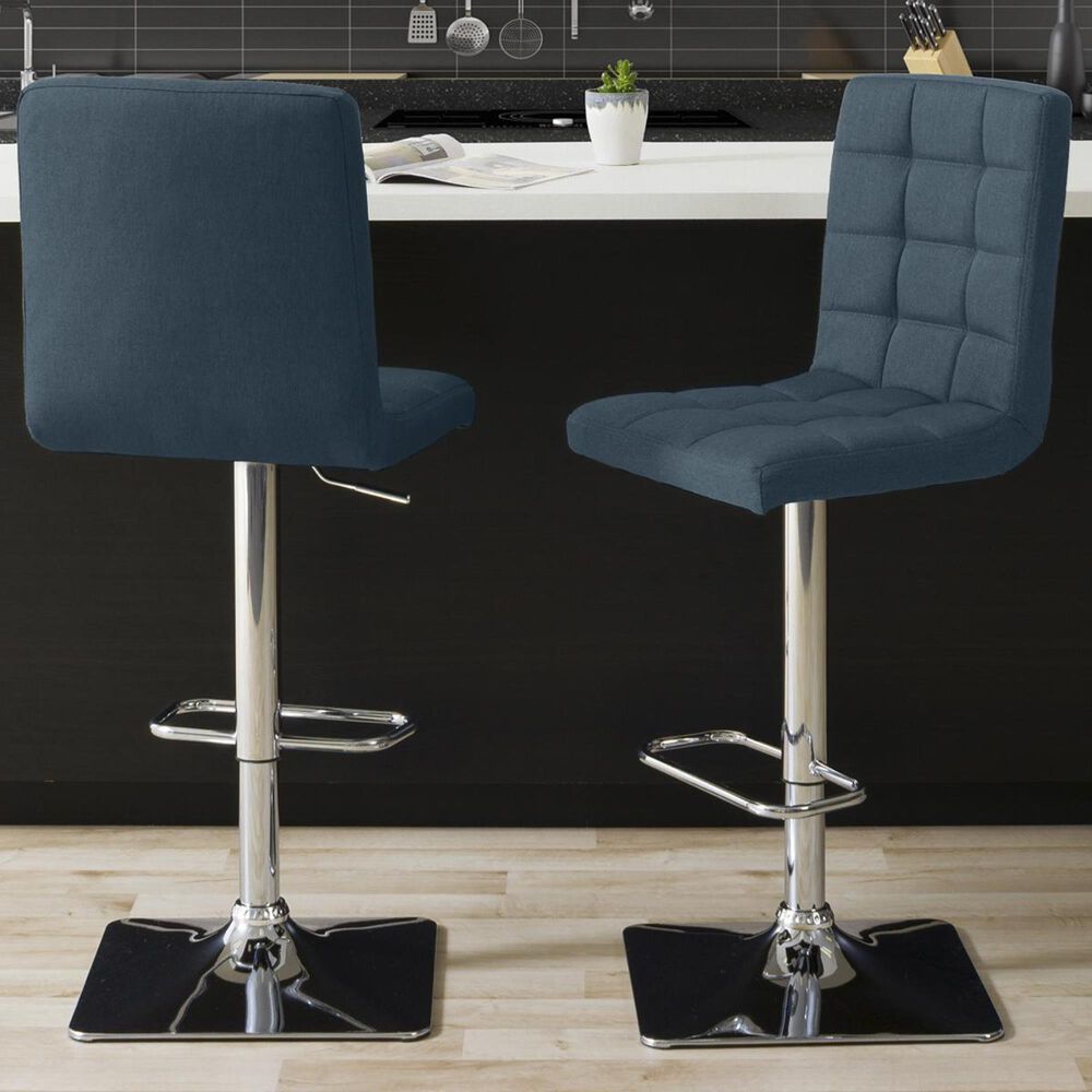 CorLiving Adjustable Square Base Barstool in Dark Blue (Set of 2), , large