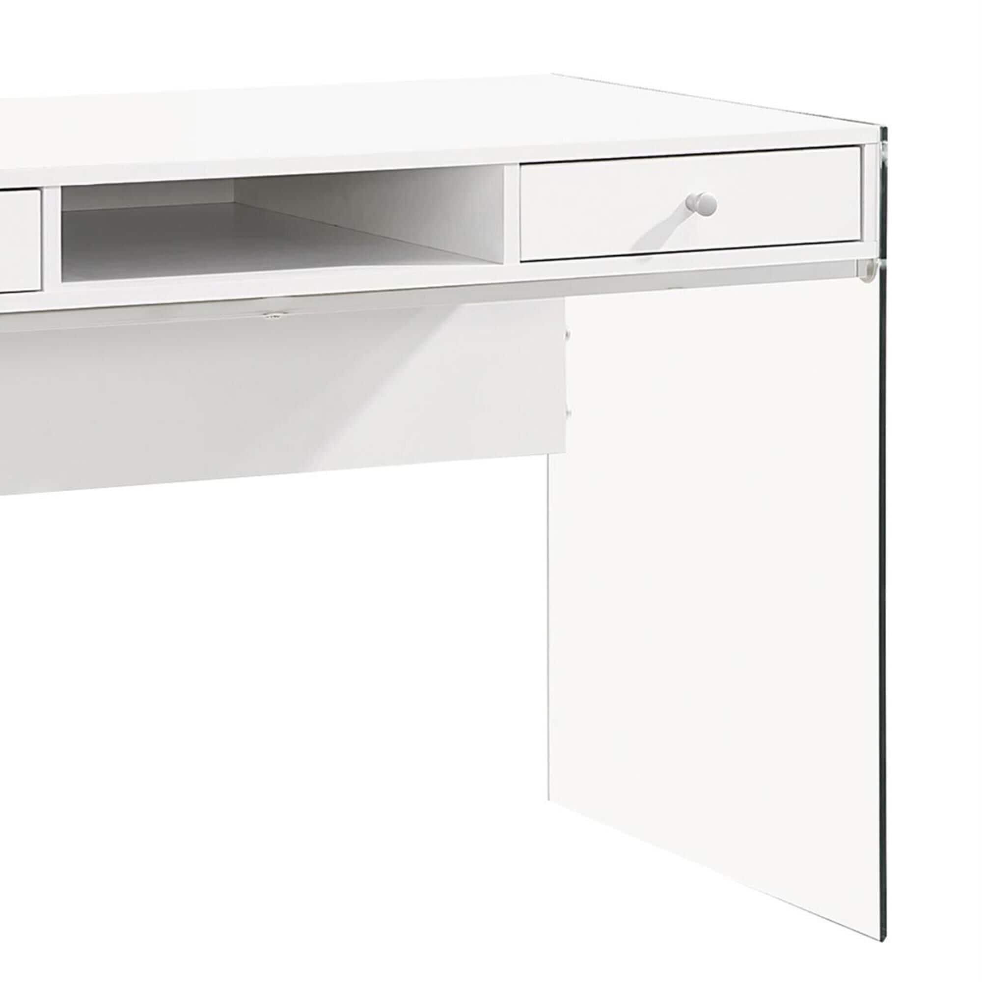 Coaster writing desk with glass top sides glossy white and clear