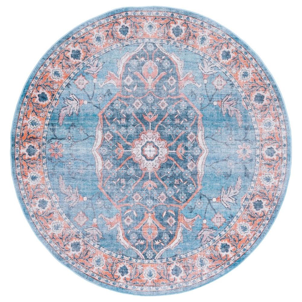 Safavieh Serapi 6"7" Round Blue and Orange Area Rug, , large