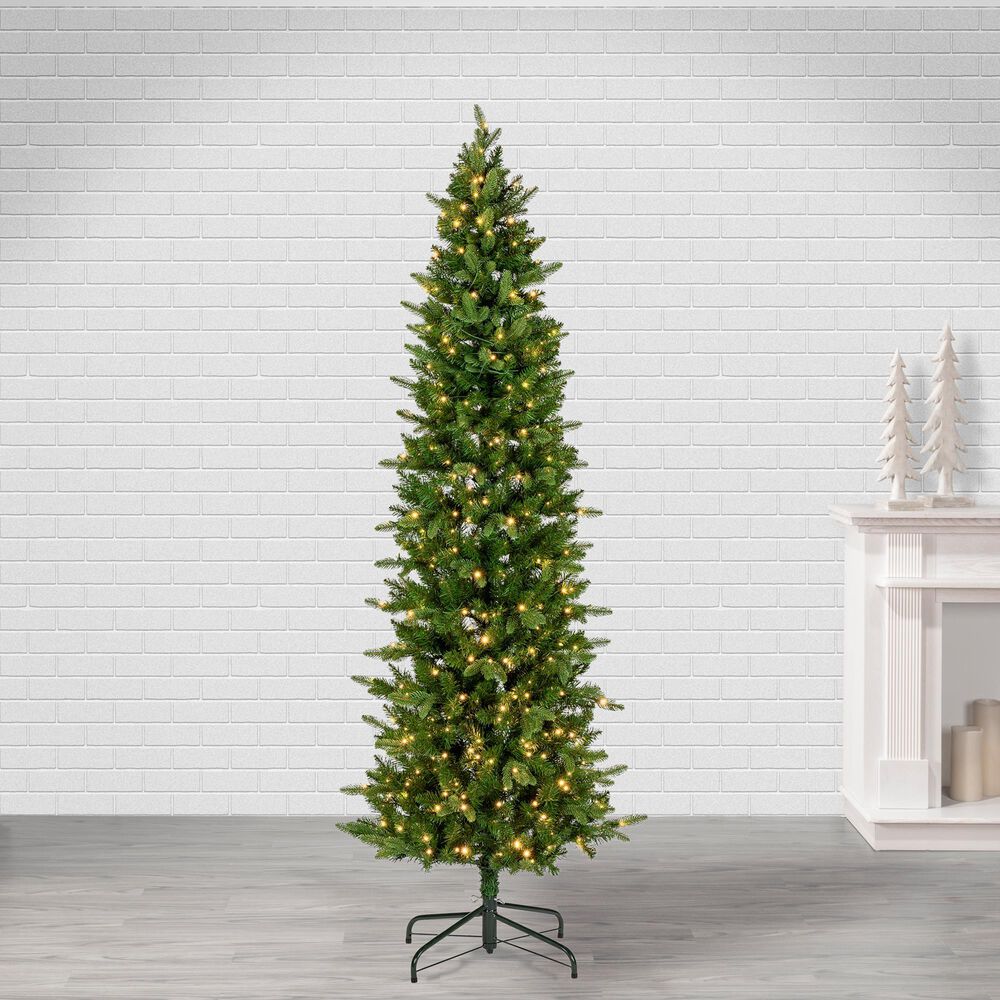 The Gerson Company 7.5&#39; Pre-Lit Artificial Natural Cut Narrow Saginaw Spruce with Multicolored Lights in Green, , large