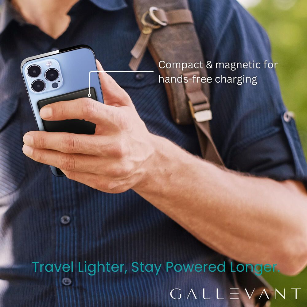 Gallevant SlimCharge 5000mAh Magnetic Power Bank with Built-In USB-C Cables in Black, , large