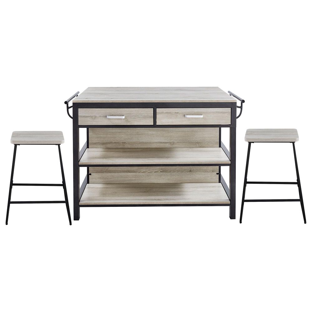 Steve Silver Carson Kitchen Island Set in Driftwood and Black, , large