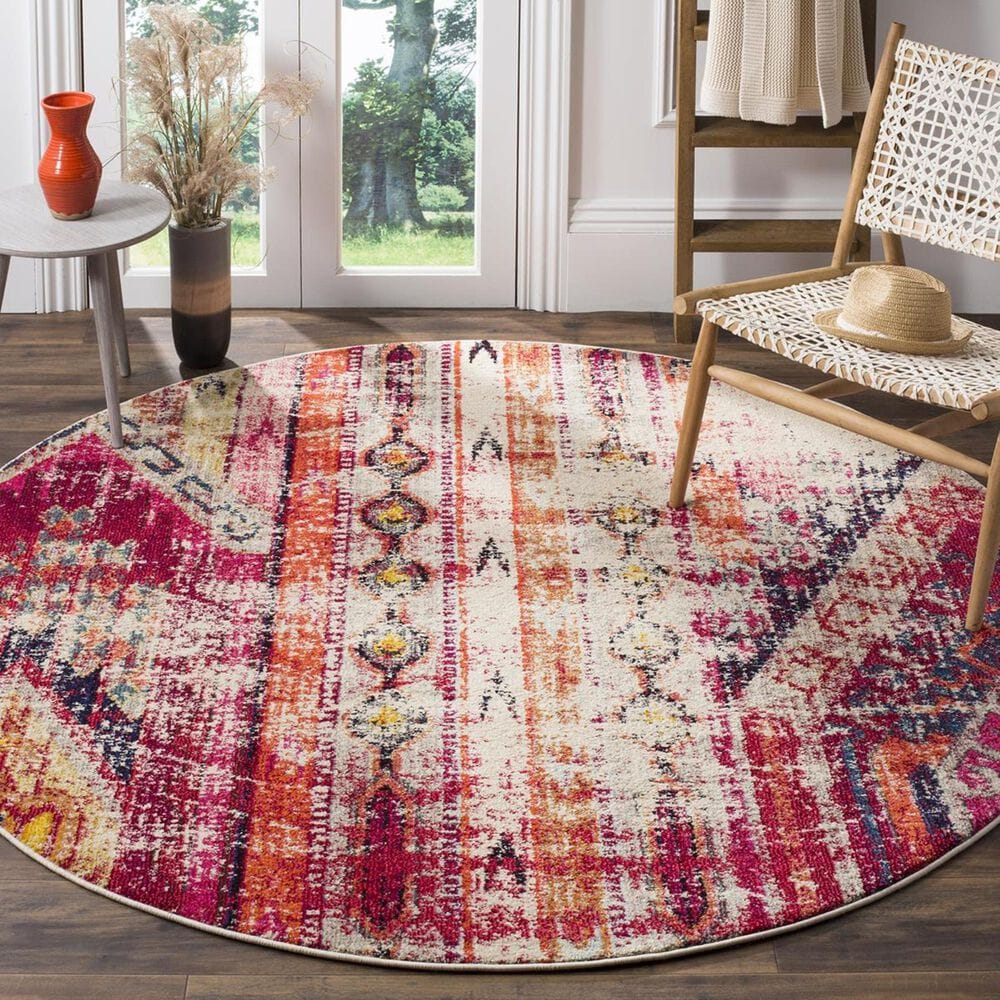 Safavieh Monaco MNC222D-5R 5" Round Magenta/Multi Area Rug, , large