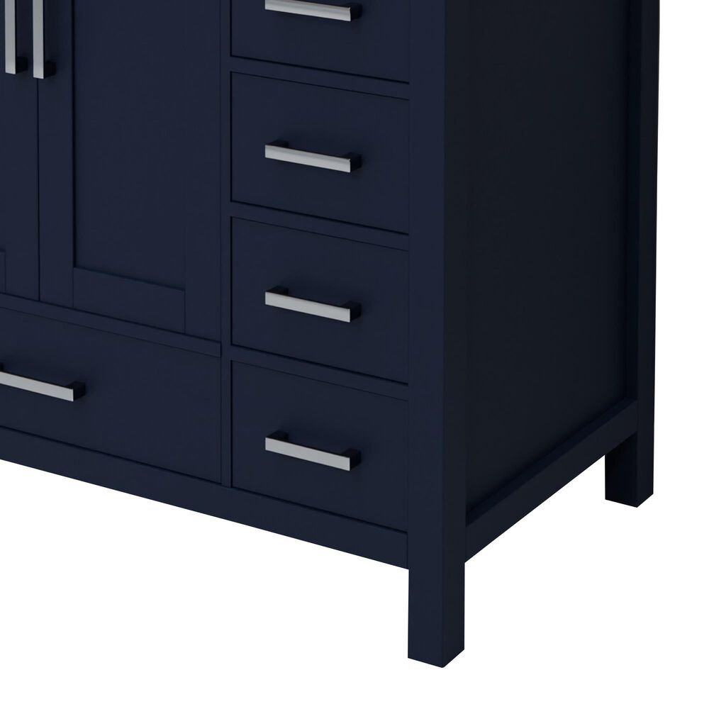 Lexora Home Jacques 36" Left Offset Single Bathroom Vanity in Navy Blue with 2 cm White Carrara Marble Top and Rectangular Sink, , large