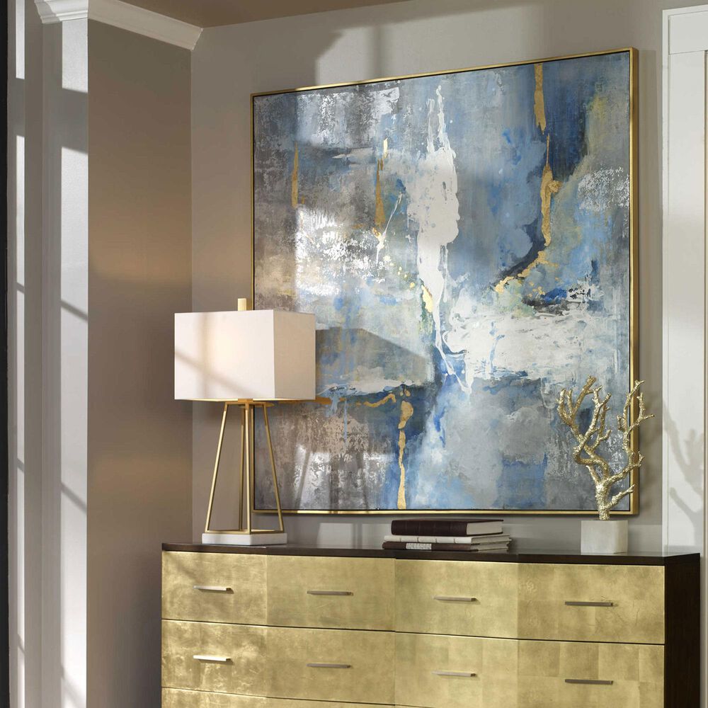 Uttermost 61&quot; x 61&quot; Meditation Hand Painted Canvas in Blue, White, Gray and Gold, , large