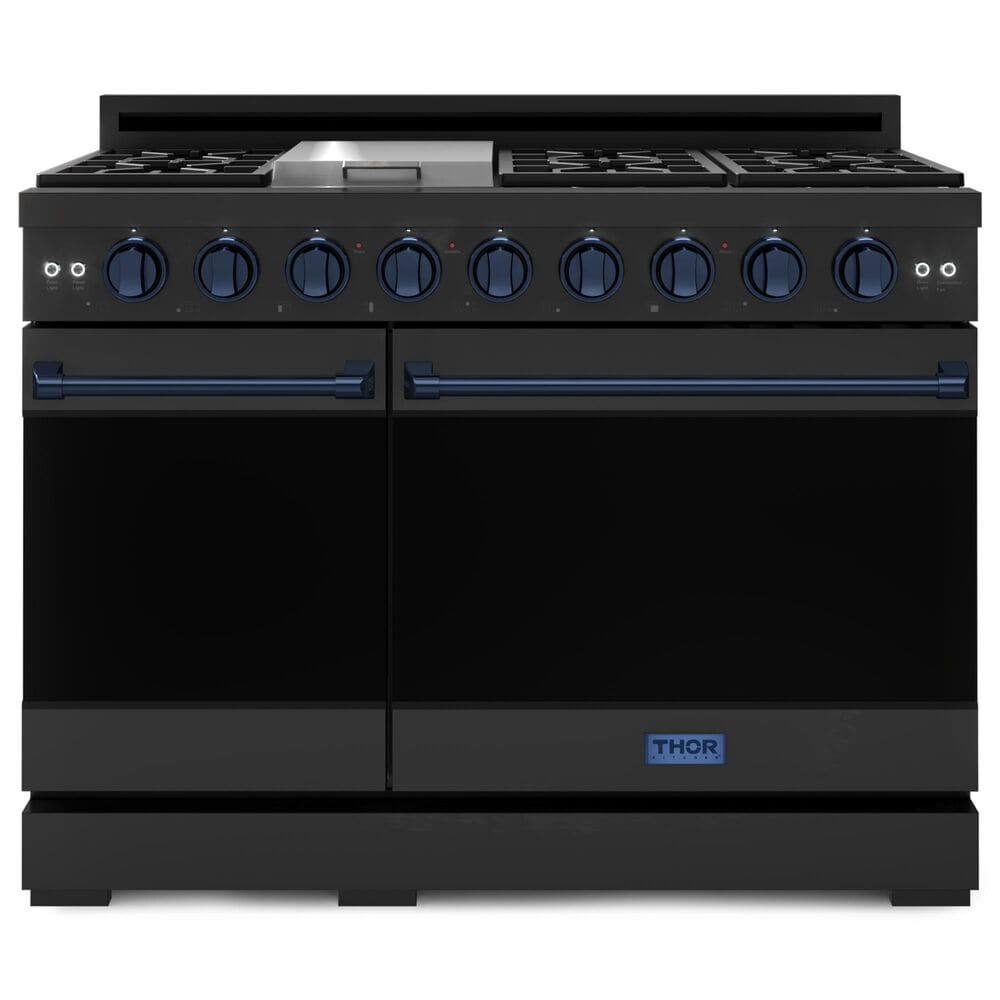 THOR KITCHEN Gordon Ramsay 6.8 Cu. Ft. 48" Professional Liquid Propane Range with Navy Blue Handle Kit in Black, , large