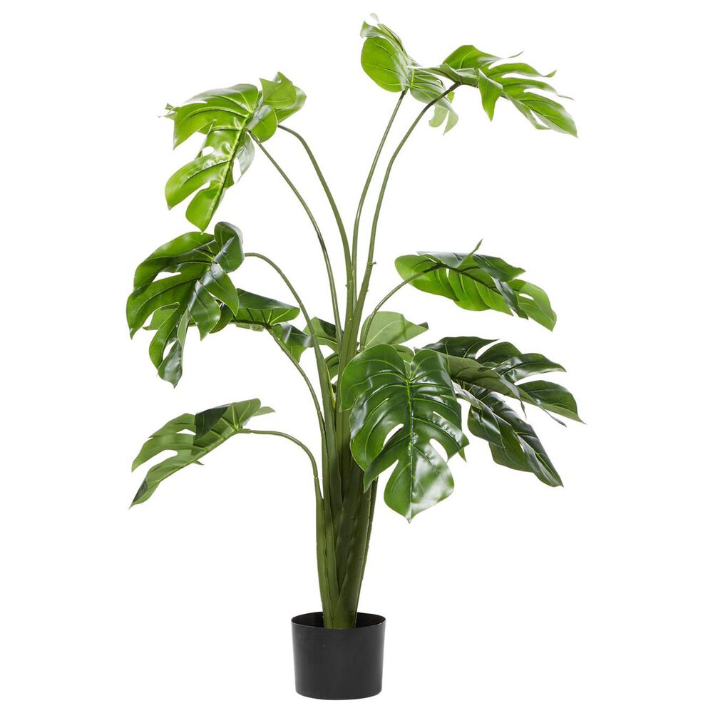 Maple and Jade 48&quot; Indoor/Outdoor Artificial Monstera with Black Plastic Pot in Green, , large