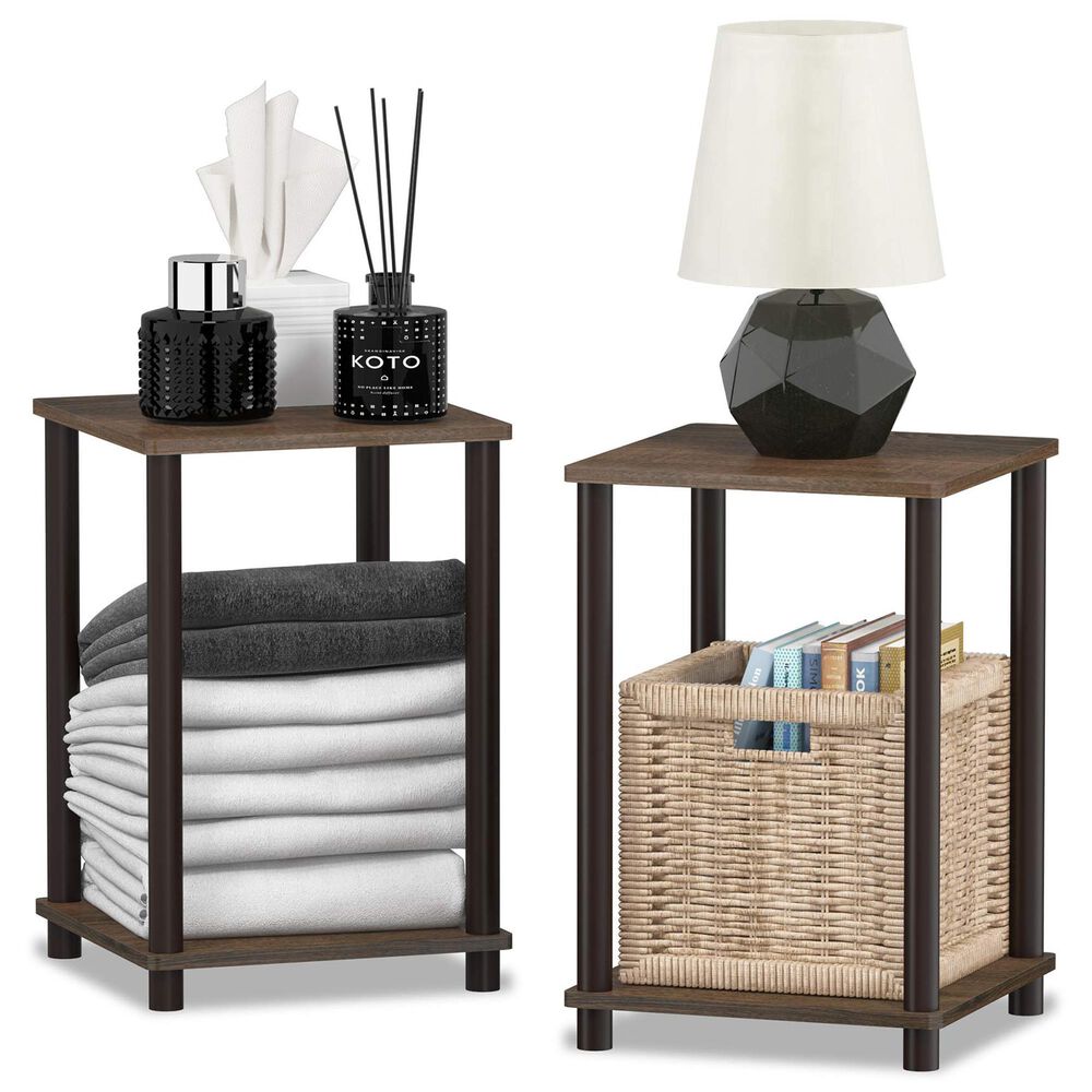 HOMLUX Turn-N-Tube End Table in Walnut and Brown (Set of 2), , large