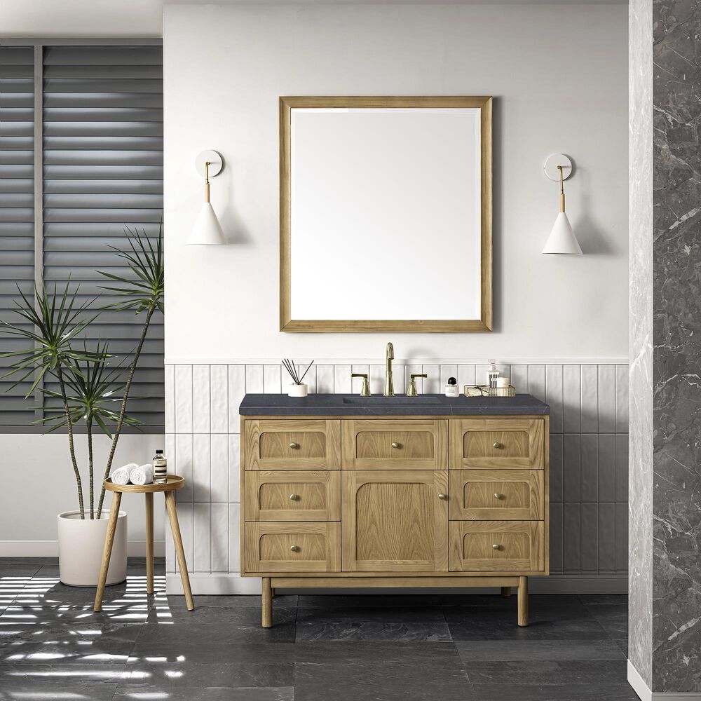 James Martin Vanities Laurent 48&quot; Single Bathroom Vanity in Light Natural Oak with 3 cm Charcoal Soapstone Quartz Top and Rectangular Sink, , large
