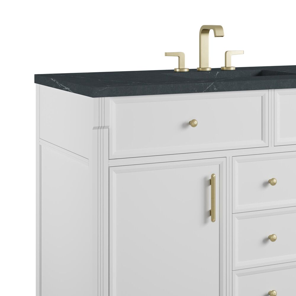 James Martin Bellshire 48" Single Bathroom Vanity in Bright White with 3 cm Charcoal Soapstone Silestone Top and Rectangular Sink, , large