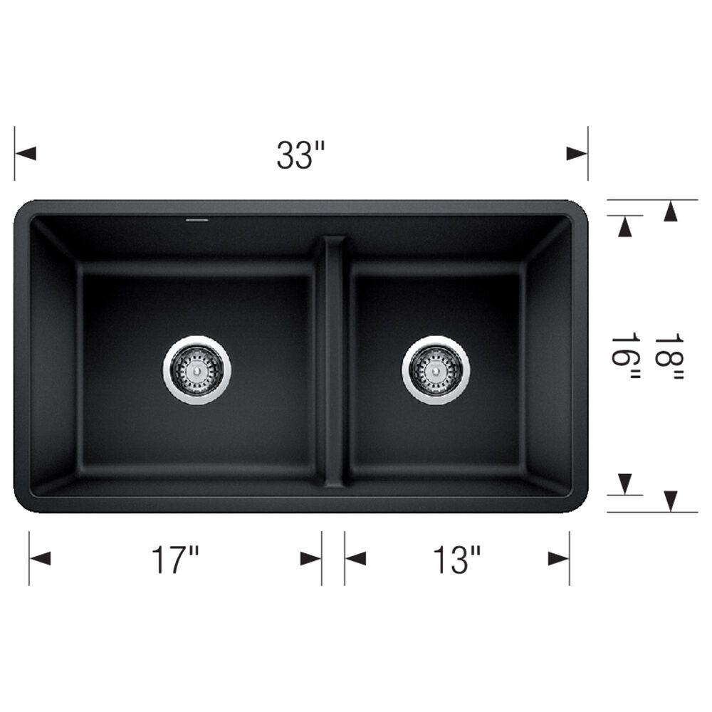 Blanco Precis Reversible 1-3/4 Low Divide Double Bowl Kitchen Sink in Volcano Gray, , large