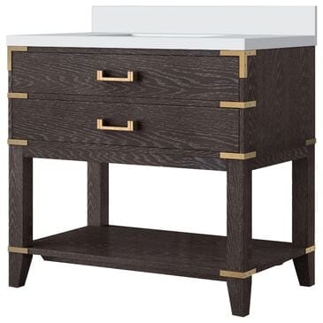 Lexora Home Norwalk 36" Single Bathroom Vanity in Brown Oak with White Quartz Top and Rectangular Sink, , large