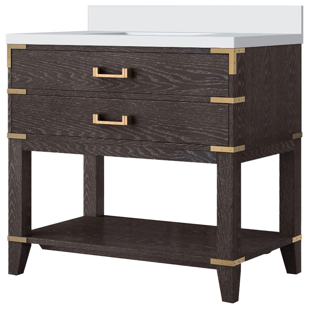 Lexora Home Norwalk 36" Single Bathroom Vanity in Brown Oak with White Quartz Top and Rectangular Sink, , large