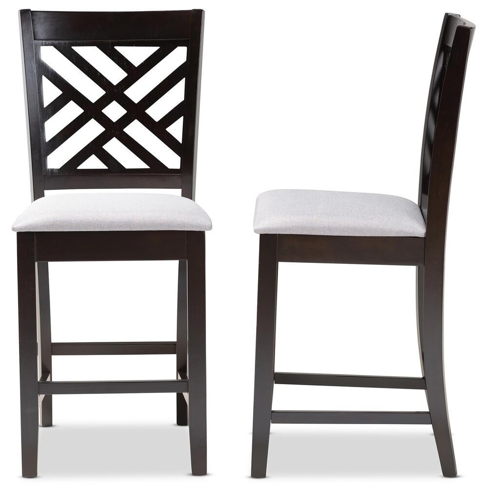 Baxton Studio Caron Counter Height Pub Chair with Gray Cushion in Espresso Brown (Set of 2), , large
