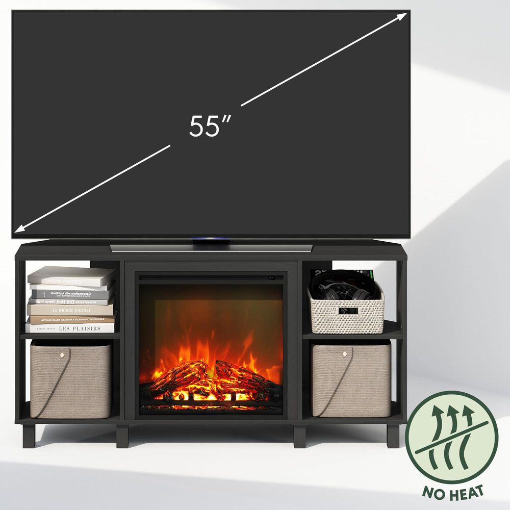 HOMLUX 47" Conner TV Stand with No Heat Electric Fireplace and 4 Open Shelves in Americano, , large