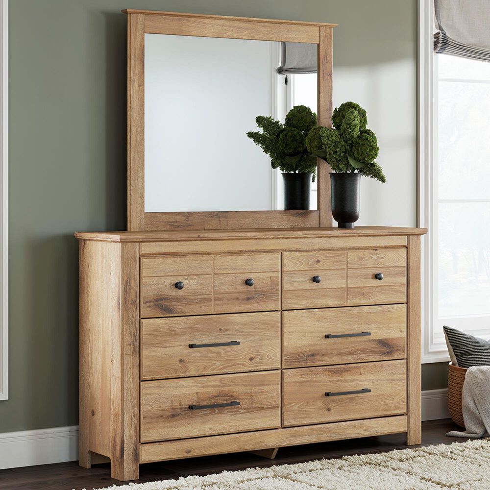 Ashley Makidern 6-Drawer Dresser and Mirror in Natural Brown, , large