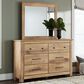 Ashley Makidern 6-Drawer Dresser and Mirror in Natural Brown, , large