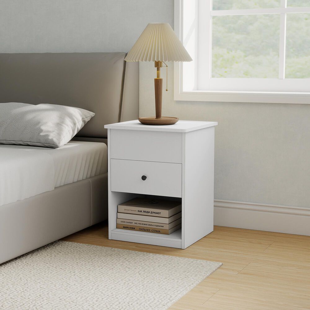 HOMLUX 1-Drawer Lift Top Nightstand in Solid White, , large
