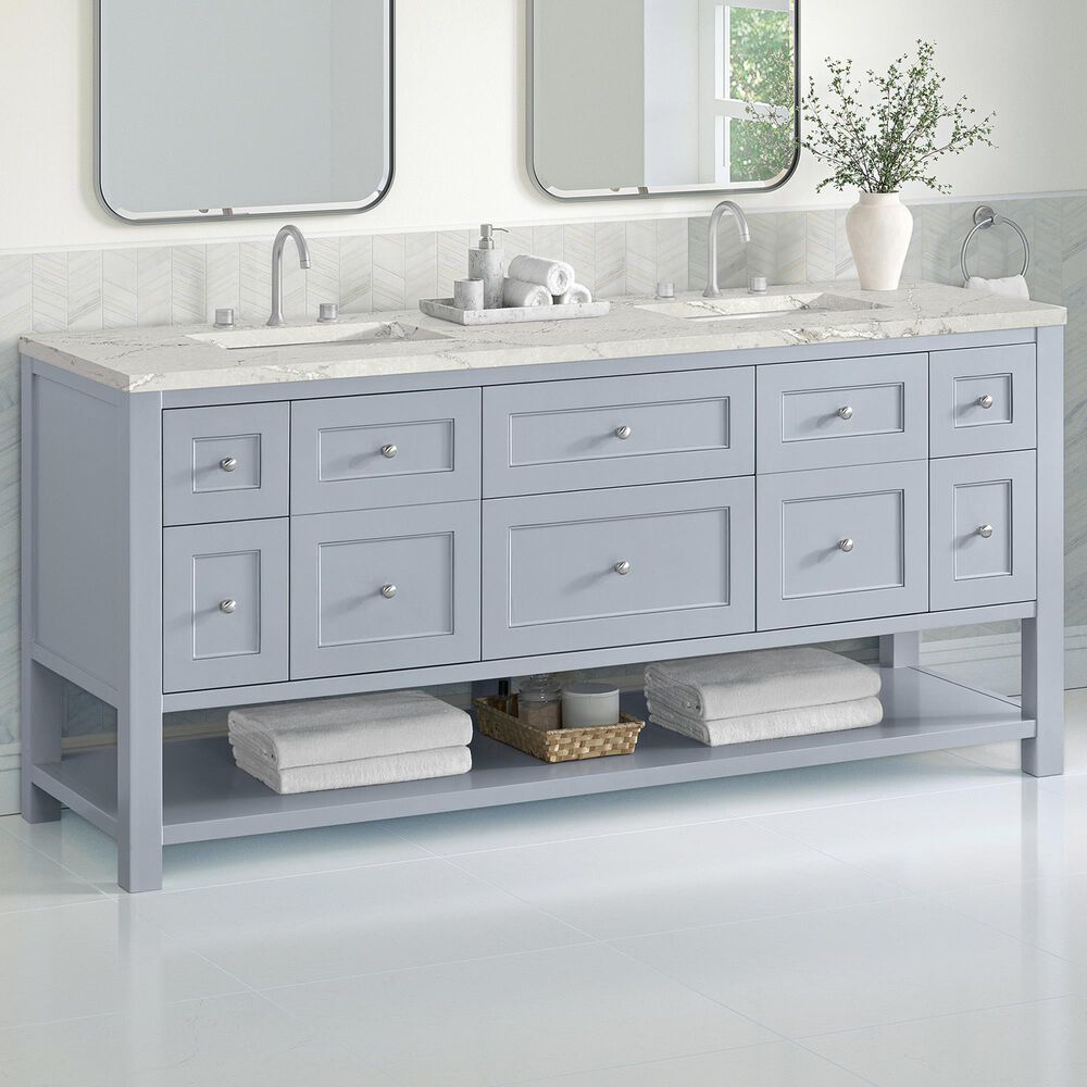 James Martin Vanities Breckenridge 72" Double Bathroom Vanity in Serenity Blue with 3 cm Eternal Jasmine Pearl Silestone Top, Rectangular Sinks and FreePower Wireless Charger, , large
