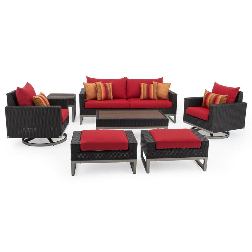 RST Brands Milo 7-Piece Patio Motion Deep Seating Set with Sunset Red Cushion in Espresso, , large