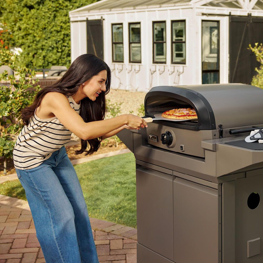 Tytus Emberwood Grill and Prep Cart with Gas Tabletop Pizza Oven in Gunmetal Gray, , large