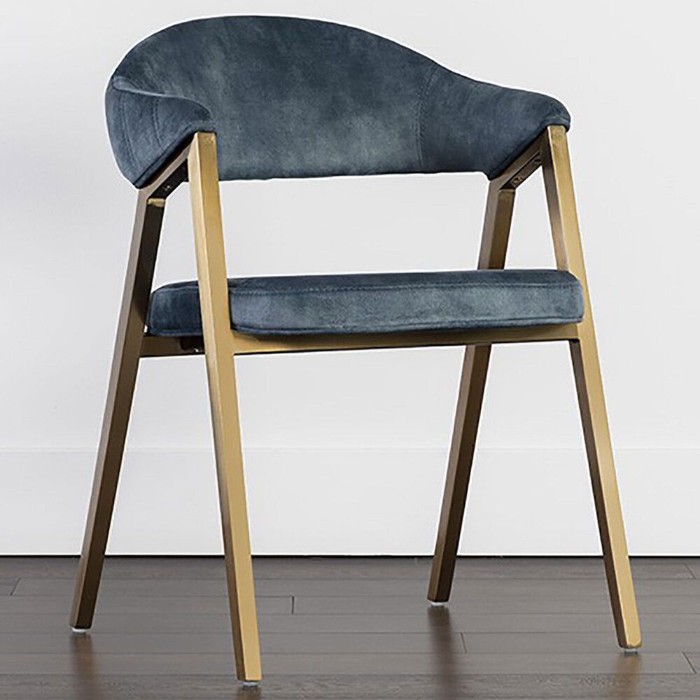 37B Burgos Dining Chair with Blue Cushion in Brushed Gold, , large