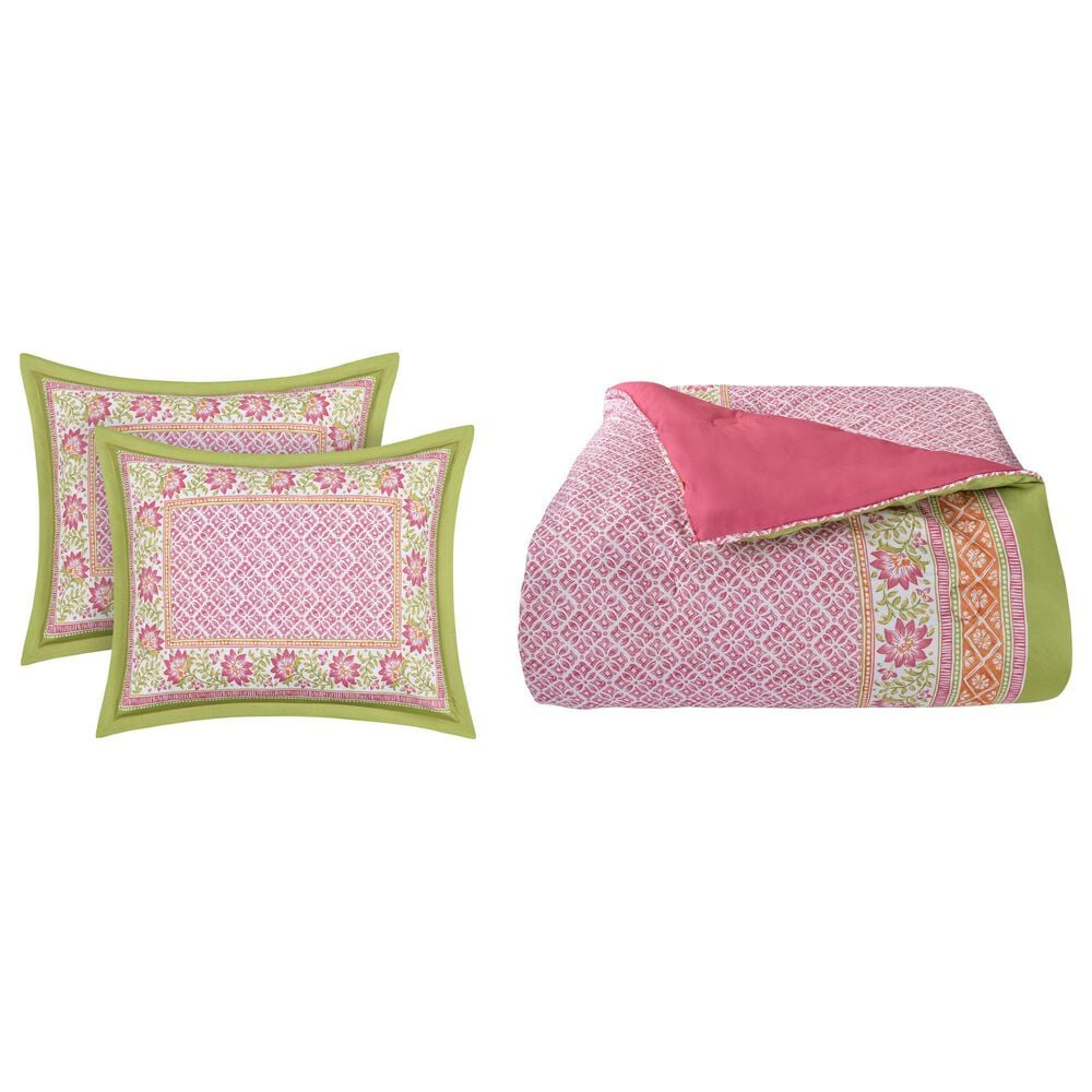 J. Queen New York Shiloh 3-Piece Full/Queen Comforter Set in Pink, Green and Orange, , large