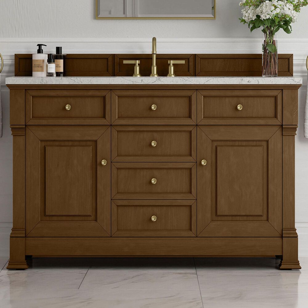 James Martin Vanities Brookfield 60" Single Bathroom Vanity in Honey Oak with 3 cm Eternal Jasmine Pearl Quartz Top, Rectangle Sink and FreePower Wireless Charger, , large