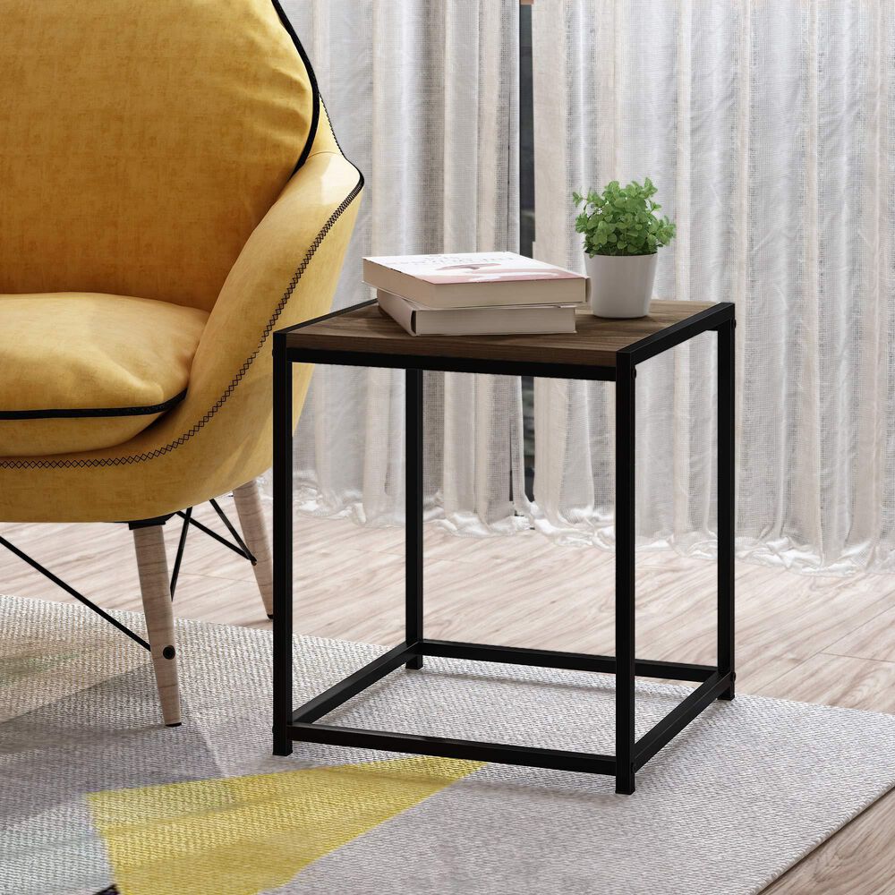 HOMLUX 1-Tier End Table in Columbia Walnut and Black, , large