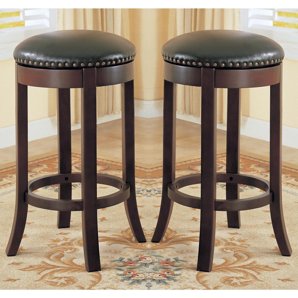 Pacific Landing 29" Swivel Backless Barstool in Walnut - Set of 2, , large