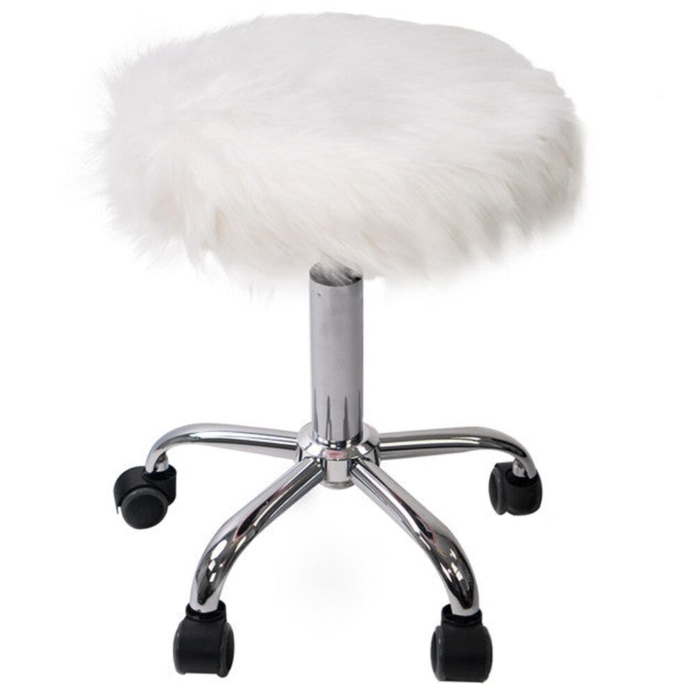 Impressions Vanity Momo Faux Fur Vanity Stool with White Cushion in Stainless Steel, , large