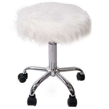 Impressions Vanity Momo Faux Fur Vanity Stool with White Cushion in Stainless Steel, , large