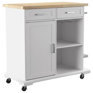 Southern Enterprises Warkin Rolling Kitchen Island in White and Natural, , large