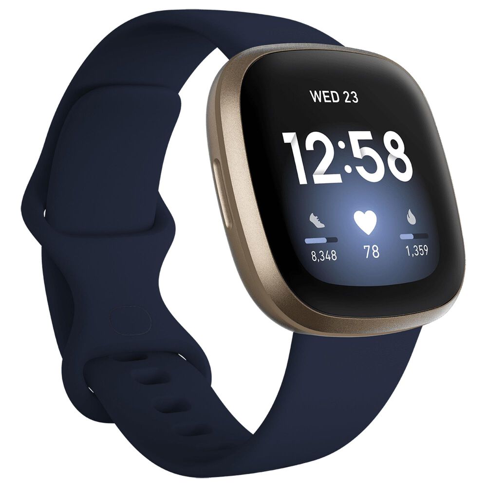 Fitbit Versa 3 Fitness Smartwatch with Midnight Band in Soft Gold, , large