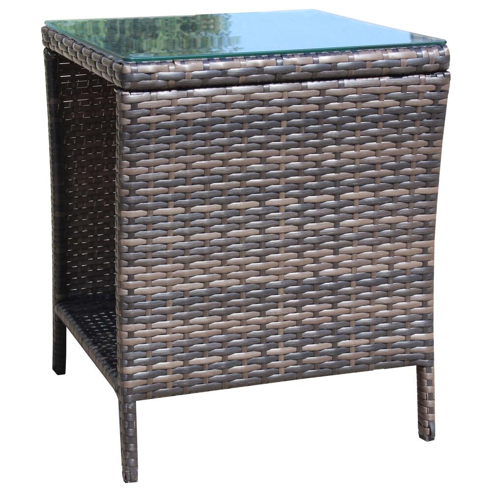 Hearth and Haven Wicker Patio Coffee Table with Clear Tempered Glass Top in Brown, , large