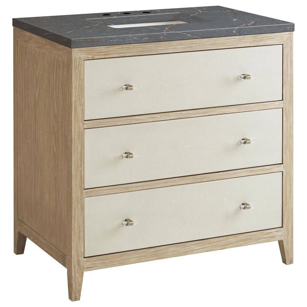 James Martin Vanities Celeste 36" Single Vanity in Sun-washed Oak with Embossed Shagreen and with 3 cm Parisien Bleu Quartz Top, , large
