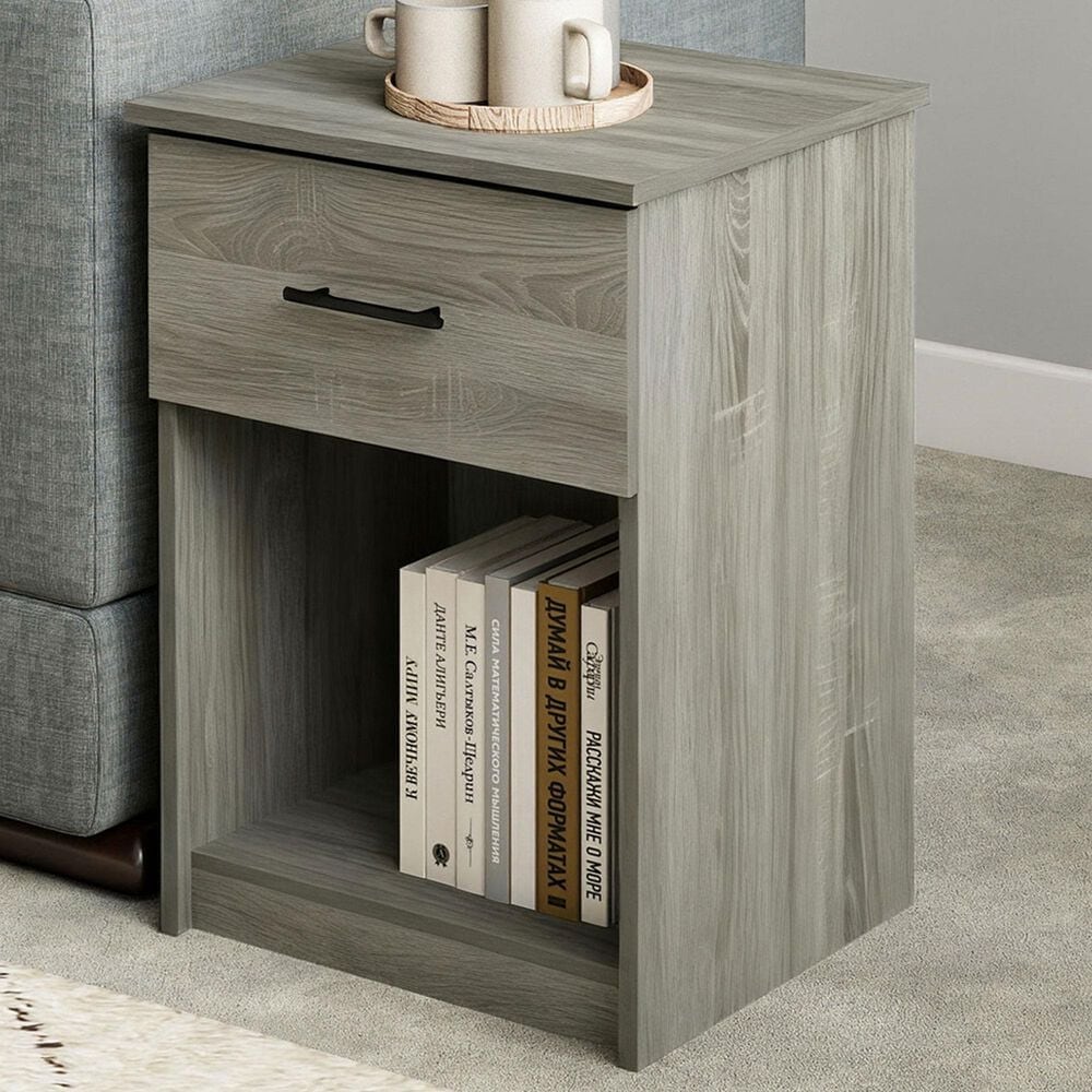 HOMLUX 1-Drawer Modern Nightstand with Bar Handle in French Oak Grey, , large