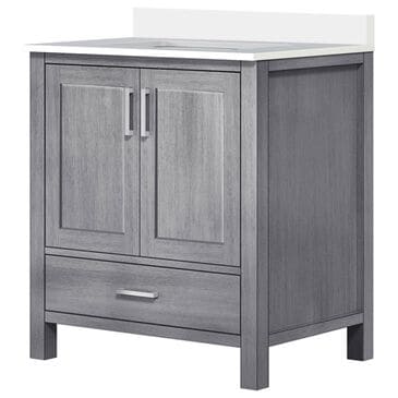 Lexora Home Jacques 30" Single Bathroom Vanity in Distressed Grey with 2 cm White Quartz Top and Rectangular Sink, , large